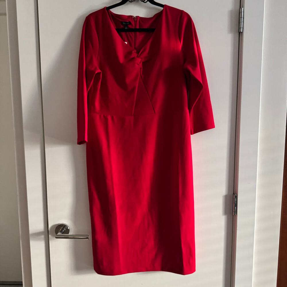 New Talbots Shift Dress Red V-Neck Twisted Front Back Zip 3/4 Sleeve Sz 12